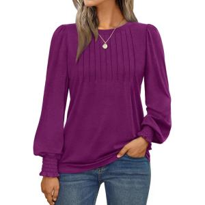imageAUTOMET Long Sleeve Shirts Womens Pleated Business Casual Blouses with Smocked CuffsFuchsia