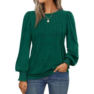 imageAUTOMET Long Sleeve Shirts Womens Pleated Business Casual Blouses with Smocked CuffsGreen