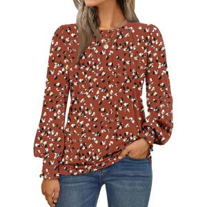 imageAUTOMET Long Sleeve Shirts Womens Pleated Business Casual Blouses with Smocked CuffsLeopard Brick
