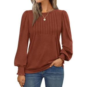 imageAUTOMET Long Sleeve Shirts Womens Pleated Business Casual Blouses with Smocked CuffsMaple
