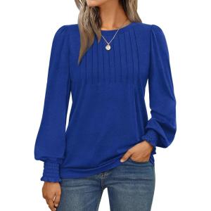 imageAUTOMET Long Sleeve Shirts Womens Pleated Business Casual Blouses with Smocked CuffsRoyal Blue