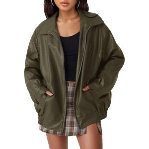 imageAUTOMET Womens Oversized Leather Jackets Faux Suede Fall Fashion Motorcycle Coats Winter Outfits Clothes Y2k TopsArmygreen