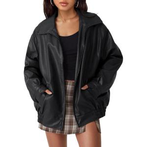 imageAUTOMET Womens Oversized Leather Jackets Faux Suede Fall Fashion Motorcycle Coats Winter Outfits Clothes Y2k TopsBlack