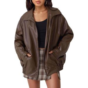 imageAUTOMET Womens Oversized Leather Jackets Faux Suede Fall Fashion Motorcycle Coats Winter Outfits Clothes Y2k TopsBrown