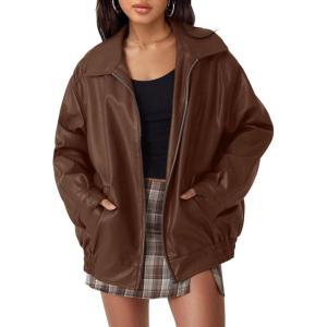 imageAUTOMET Womens Oversized Leather Jackets Faux Suede Fall Fashion Motorcycle Coats Winter Outfits Clothes Y2k TopsCaramel