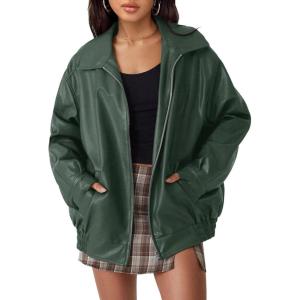 imageAUTOMET Womens Oversized Leather Jackets Faux Suede Fall Fashion Motorcycle Coats Winter Outfits Clothes Y2k TopsChristmasgreen