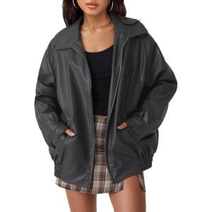 imageAUTOMET Womens Oversized Leather Jackets Faux Suede Fall Fashion Motorcycle Coats Winter Outfits Clothes Y2k TopsDarkgrey