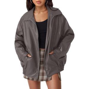 imageAUTOMET Womens Oversized Leather Jackets Faux Suede Fall Fashion Motorcycle Coats Winter Outfits Clothes Y2k TopsGrey