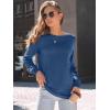 imageAUTOMET Womens Long Sleeve Shirts Casual Loose Fit Tees Solid Color Oversized Basic Tops Business Casual OutfitsBlue