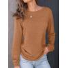imageAUTOMET Womens Long Sleeve Shirts Casual Loose Fit Tees Solid Color Oversized Basic Tops Business Casual OutfitsCoffee