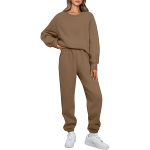 imageAUTOMET Womens 2 Piece Outfits Sweatsuit Oversized Sweatshirt Lounge Sets Baggy Sweatpants Fall Fashion with PocketsCoffee