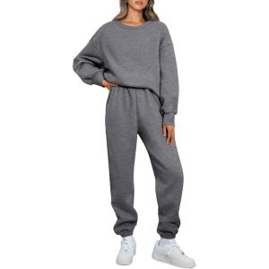 imageAUTOMET Womens 2 Piece Outfits Sweatsuit Oversized Sweatshirt Lounge Sets Baggy Sweatpants Fall Fashion with PocketsDarkgrey