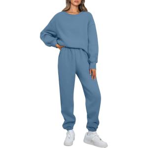 imageAUTOMET Womens 2 Piece Outfits Sweatsuit Oversized Sweatshirt Lounge Sets Baggy Sweatpants Fall Fashion with PocketsGreyblue
