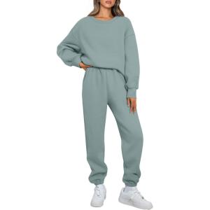 imageAUTOMET Womens 2 Piece Outfits Sweatsuit Oversized Sweatshirt Lounge Sets Baggy Sweatpants Fall Fashion with PocketsLightgreen