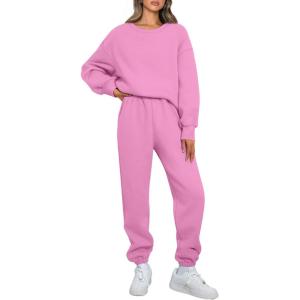 imageAUTOMET Womens 2 Piece Outfits Sweatsuit Oversized Sweatshirt Lounge Sets Baggy Sweatpants Fall Fashion with PocketsPink
