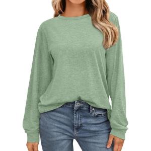 imageAUTOMET Womens Long Sleeve Shirts Casual Loose Fit Tees Solid Color Oversized Basic Tops Business Casual OutfitsBean Green