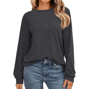 imageAUTOMET Womens Long Sleeve Shirts Casual Loose Fit Tees Solid Color Oversized Basic Tops Business Casual OutfitsBlack Grey
