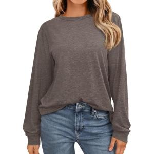 imageAUTOMET Womens Long Sleeve Shirts Casual Loose Fit Tees Solid Color Oversized Basic Tops Business Casual OutfitsCoffee Gray