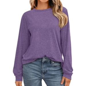 imageAUTOMET Womens Long Sleeve Shirts Casual Loose Fit Tees Solid Color Oversized Basic Tops Business Casual OutfitsLavender