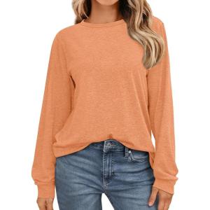 imageAUTOMET Womens Long Sleeve Shirts Casual Loose Fit Tees Solid Color Oversized Basic Tops Business Casual OutfitsOrange