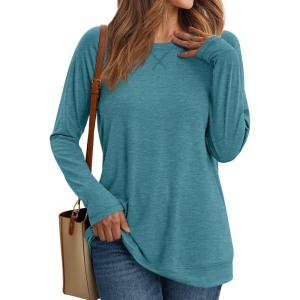 imageAUTOMET Womens Long Sleeve Shirts Casual Loose Fit Tops Fall Fashion Dressy Basic Trendy Outfits Clothes 2024Cyan