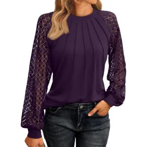 imageAUTOMET Womens Long Sleeve Shirts Lace Tops Business Casual Fall Fashion Outfits Clothes Knitted Y2k BlousesDarkpurple