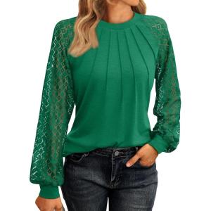 imageAUTOMET Womens Long Sleeve Shirts Lace Tops Business Casual Fall Fashion Outfits Clothes Knitted Y2k BlousesGrass