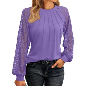 imageAUTOMET Womens Long Sleeve Shirts Lace Tops Business Casual Fall Fashion Outfits Clothes Knitted Y2k BlousesPurple