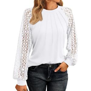imageAUTOMET Womens Long Sleeve Shirts Lace Tops Business Casual Fall Fashion Outfits Clothes Knitted Y2k BlousesWhite