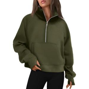imageAUTOMET Womens Sweatshirts Half Zip Cropped Pullover Fleece Quarter Zipper Hoodies 2025 Fall Fashion Outfits ClothesArmygreen