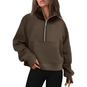 imageAUTOMET Womens Sweatshirts Half Zip Cropped Pullover Fleece Quarter Zipper Hoodies 2025 Fall Fashion Outfits ClothesCoffee