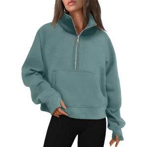 imageAUTOMET Womens Sweatshirts Half Zip Cropped Pullover Fleece Quarter Zipper Hoodies 2025 Fall Fashion Outfits ClothesGreen