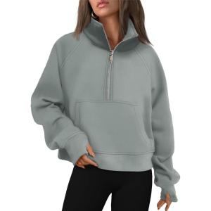 imageAUTOMET Womens Sweatshirts Half Zip Cropped Pullover Fleece Quarter Zipper Hoodies 2025 Fall Fashion Outfits ClothesGreygreen