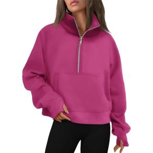 imageAUTOMET Womens Sweatshirts Half Zip Cropped Pullover Fleece Quarter Zipper Hoodies 2025 Fall Fashion Outfits ClothesHotpink