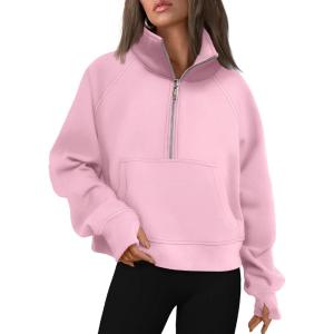 imageAUTOMET Womens Sweatshirts Half Zip Cropped Pullover Fleece Quarter Zipper Hoodies 2025 Fall Fashion Outfits ClothesLightpink