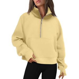 imageAUTOMET Womens Sweatshirts Half Zip Cropped Pullover Fleece Quarter Zipper Hoodies 2025 Fall Fashion Outfits ClothesLightyellow