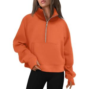 imageAUTOMET Womens Sweatshirts Half Zip Cropped Pullover Fleece Quarter Zipper Hoodies 2025 Fall Fashion Outfits ClothesOrange