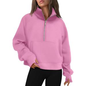 imageAUTOMET Womens Sweatshirts Half Zip Cropped Pullover Fleece Quarter Zipper Hoodies 2025 Fall Fashion Outfits ClothesPink