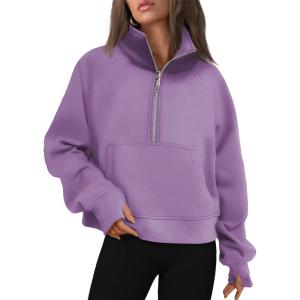 imageAUTOMET Womens Sweatshirts Half Zip Cropped Pullover Fleece Quarter Zipper Hoodies 2025 Fall Fashion Outfits ClothesPurple