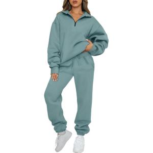 imageAUTOMET Womens Sweatsuits 2 Piece Outfits Long Sleeve Half Zip Pullover and Baggy Sweatpants with PocketsBluegreen