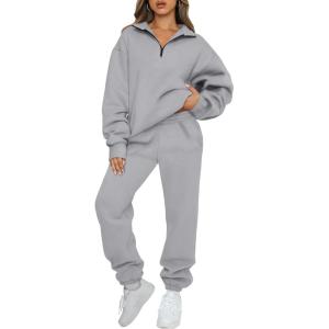 imageAUTOMET Womens Sweatsuits 2 Piece Outfits Long Sleeve Half Zip Pullover and Baggy Sweatpants with PocketsDarkgrey