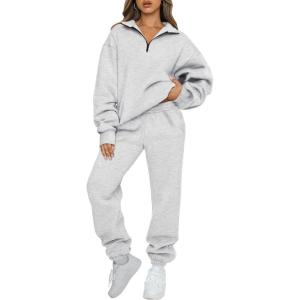 imageAUTOMET Womens Sweatsuits 2 Piece Outfits Long Sleeve Half Zip Pullover and Baggy Sweatpants with PocketsGrey
