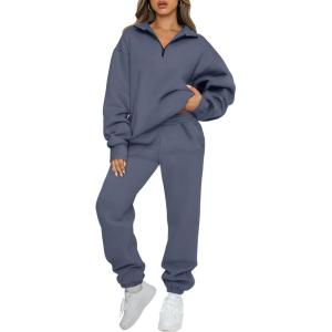 imageAUTOMET Womens Sweatsuits 2 Piece Outfits Long Sleeve Half Zip Pullover and Baggy Sweatpants with PocketsGreyblue