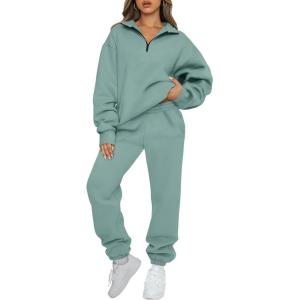 imageAUTOMET Womens Sweatsuits 2 Piece Outfits Long Sleeve Half Zip Pullover and Baggy Sweatpants with PocketsLake