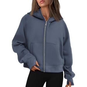 imageAUTOMET Womens Zip Up Hoodies Fleece Jackets Oversized Sweatshirts Fall Fashion Outfits 2025 Sweaters Winter ClothesGreyblue