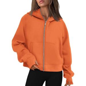 imageAUTOMET Womens Zip Up Hoodies Fleece Jackets Oversized Sweatshirts Fall Fashion Outfits 2025 Sweaters Winter ClothesOrange