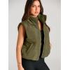imageAUTOMET Puffer Vest Women Sleeveless Winter Cropped Outerwear Warm Puffer Lightweight Standup Collar Down with PocketsArmy Green