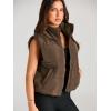 imageAUTOMET Puffer Vest Women Sleeveless Winter Cropped Outerwear Warm Puffer Lightweight Standup Collar Down with PocketsBrown
