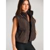 imageAUTOMET Puffer Vest Women Sleeveless Winter Cropped Outerwear Warm Puffer Lightweight Standup Collar Down with PocketsCoffee