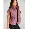 imageAUTOMET Puffer Vest Women Sleeveless Winter Cropped Outerwear Warm Puffer Lightweight Standup Collar Down with PocketsDarkpink